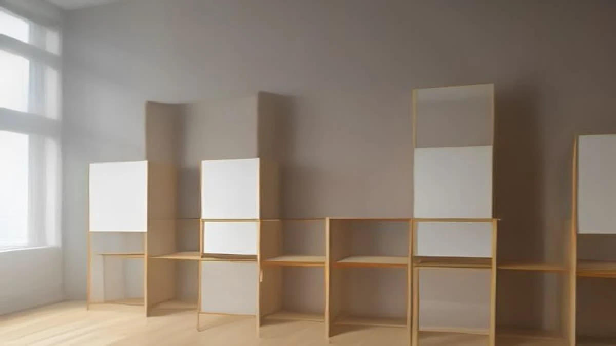 medium shot of a bright showroom shelf with packaged products arranged in neat rows (illustrative image)